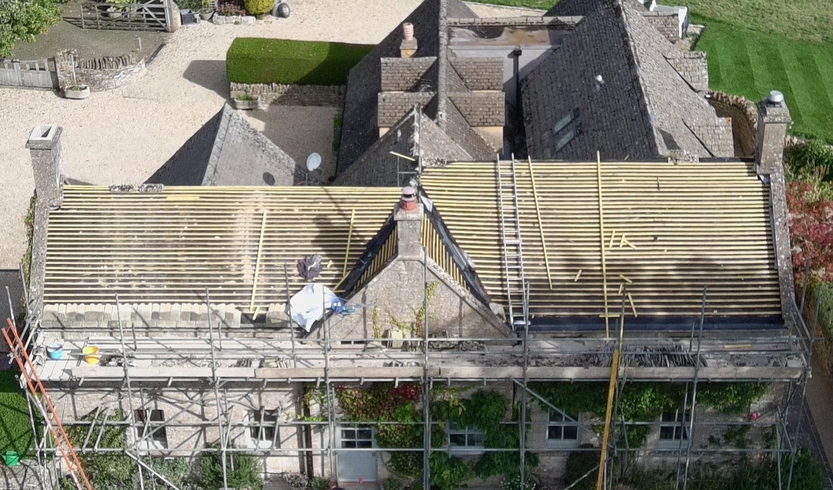 Roof repair work in progress
