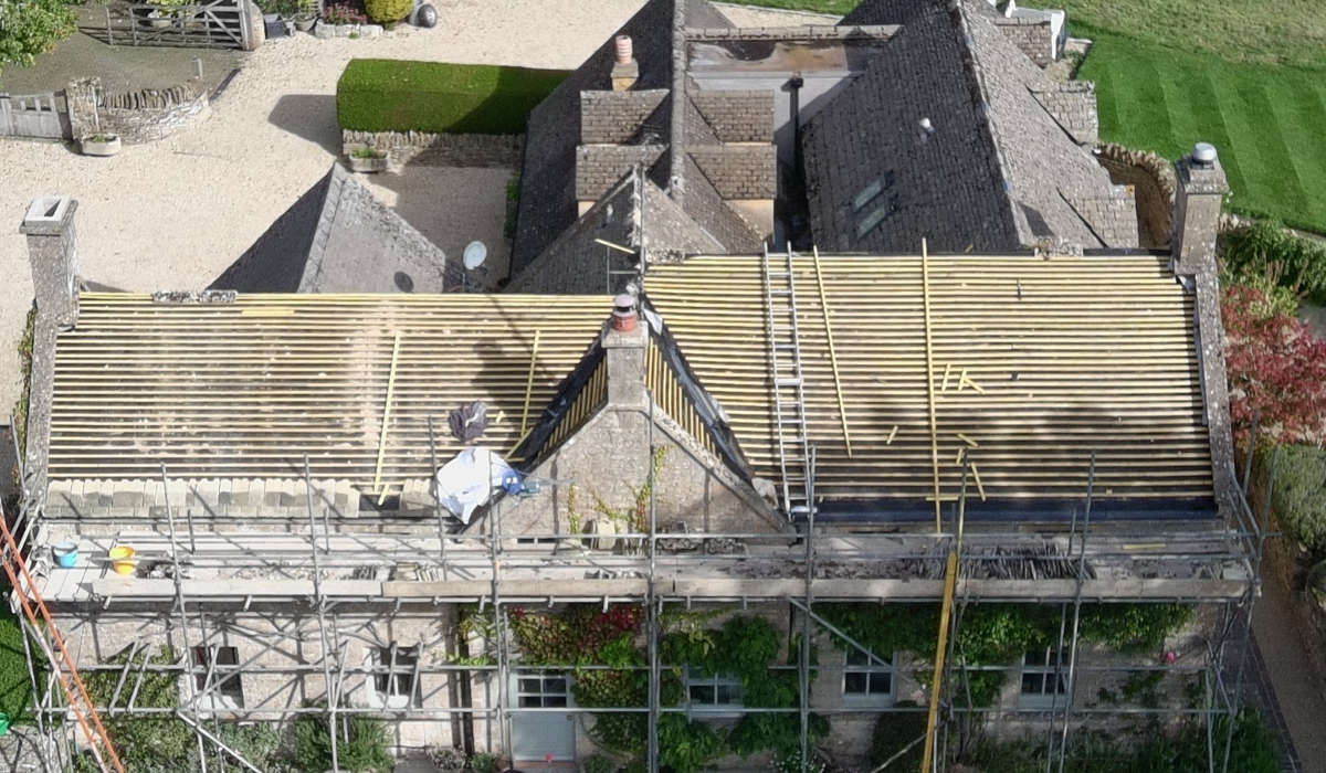 Roof repair work in progress